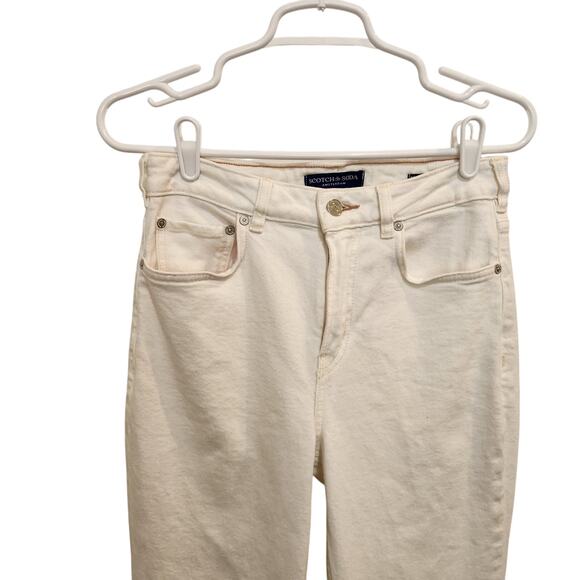 Scotch & Soda White Denim Frayed Hem Mid Rise The Charm Bootcut Jeans Sze 28/32 - Picture 4 of 16
